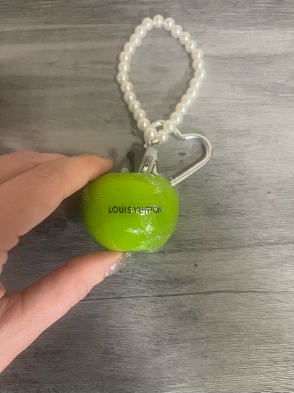 Green Apple Charm Keychain with Pearl Loop